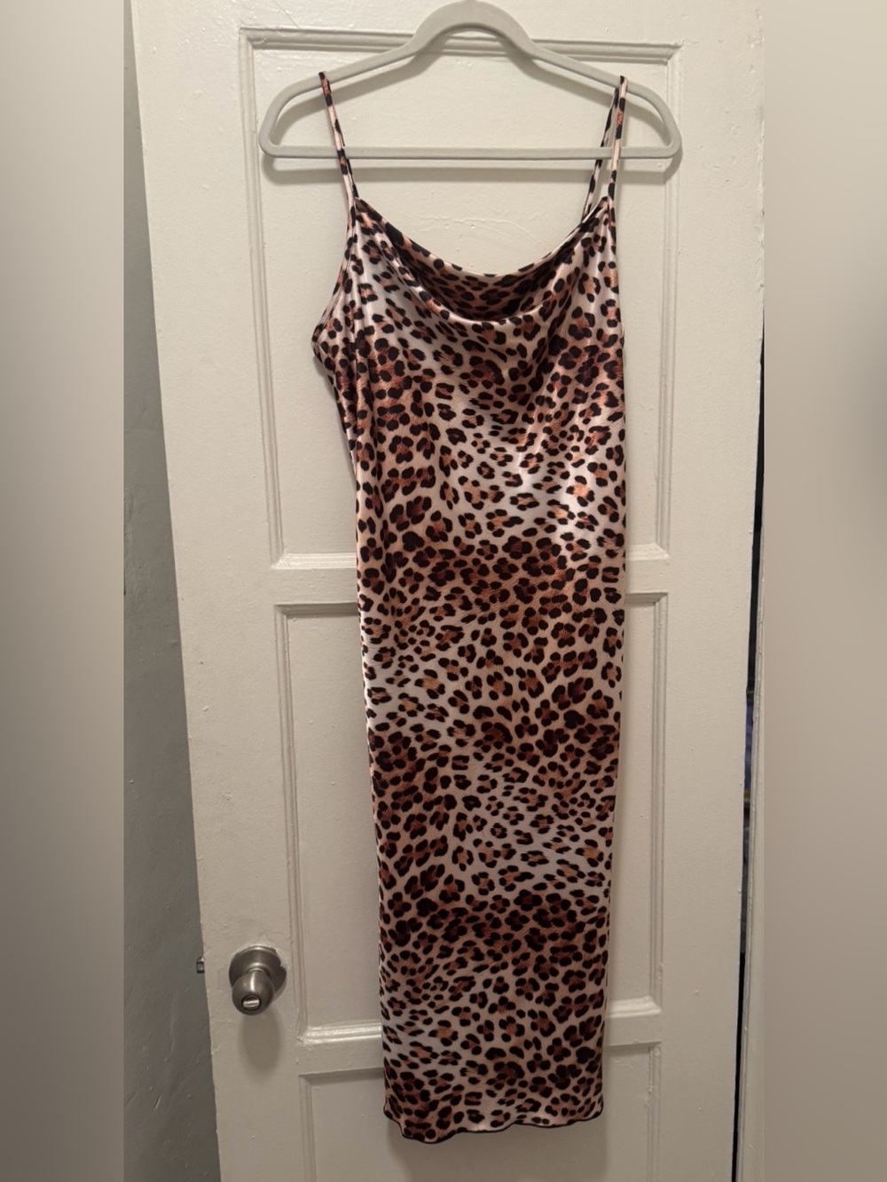 bebe Leopard Print Midi Silky Slip Dress - Brown & Black